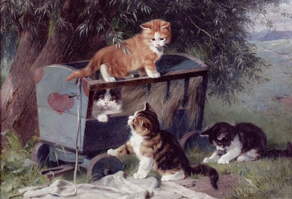 Gloggner Kunstauktionen | «Vier junge Kätzchen im Freien» – Julius Adam II.