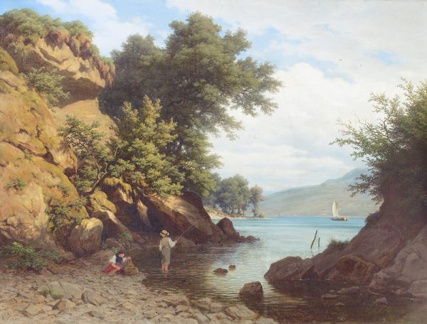 Gloggner Kunstauktionen | «Kleine Bucht am Vierwaldstättersee (Küssnachtersee) bei Meggen, Heckenried» – Robert Zünd