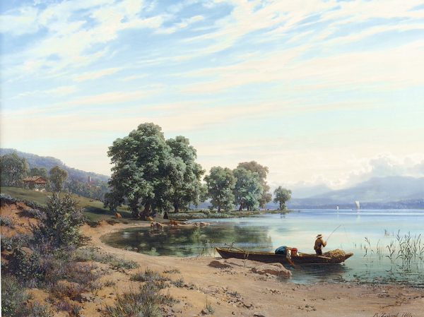 Gloggner Kunstauktionen | «Uferlandschaft am Vierwaldstättersee bei Meggen» – 1855 – Robert Zünd