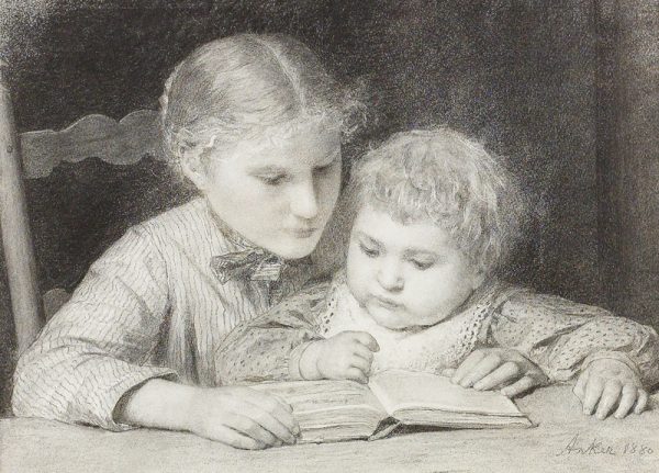 Gloggner Kunstauktionen | «Geschwisterpaar mit Buch» – 1880 – Albert Anker