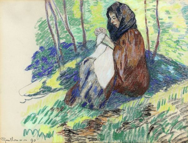 Gloggner Kunstauktionen | «Femme assise cousant dans la verdure» – 1890 – Jean-Baptiste Armand Guillaumin