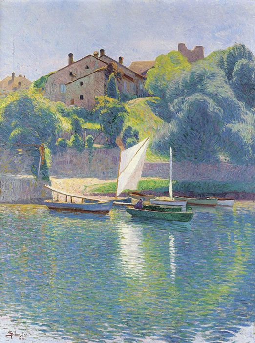 Gloggner Kunstauktionen | «Sommerliche Uferlandschaft bei Yvoire» – 1910 – Albert Henri Louis Silvestre