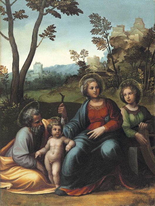 Gloggner Kunstauktionen | «Die heilige Familie mit der heiligen Katharina in Landschaft» – um 1528/30 – Girolamo da Treviso