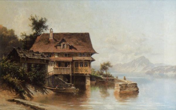 Gloggner Kunstauktionen | «Das Haus Treib am Vierwaldstättersee mit Blick auf den Pilatus» – 1892 – Niklaus Pfyffer